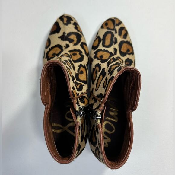 🆕 NWOT Sam Edelman Petty Leopard Bootie Cheetah Heel Zipper Brown Tan Black 4.5 - Picture 13 of 16